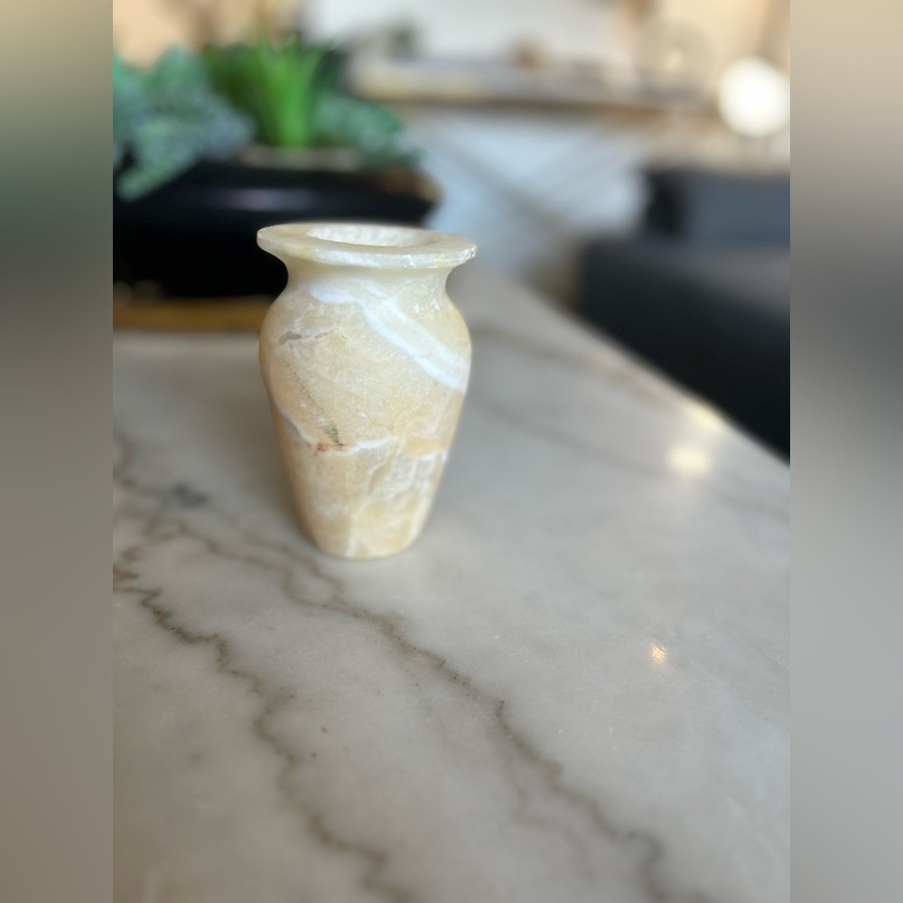 3/3 Authentic Egyptian Alabaster Vase | Handcrafted Stone Decor